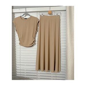 Two Piece Skirt Set Casual Ribbed Knit Crew Neck